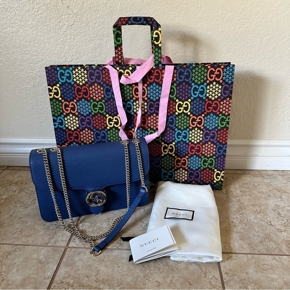NEW authentic GUCCI Medium Dollar Interlocking G leather Shoulder Bag - Picture 1 of 13